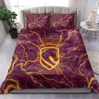 Brisbane Broncos Bedding Set Gold Marble Pattern With Vibrant Topography Lines