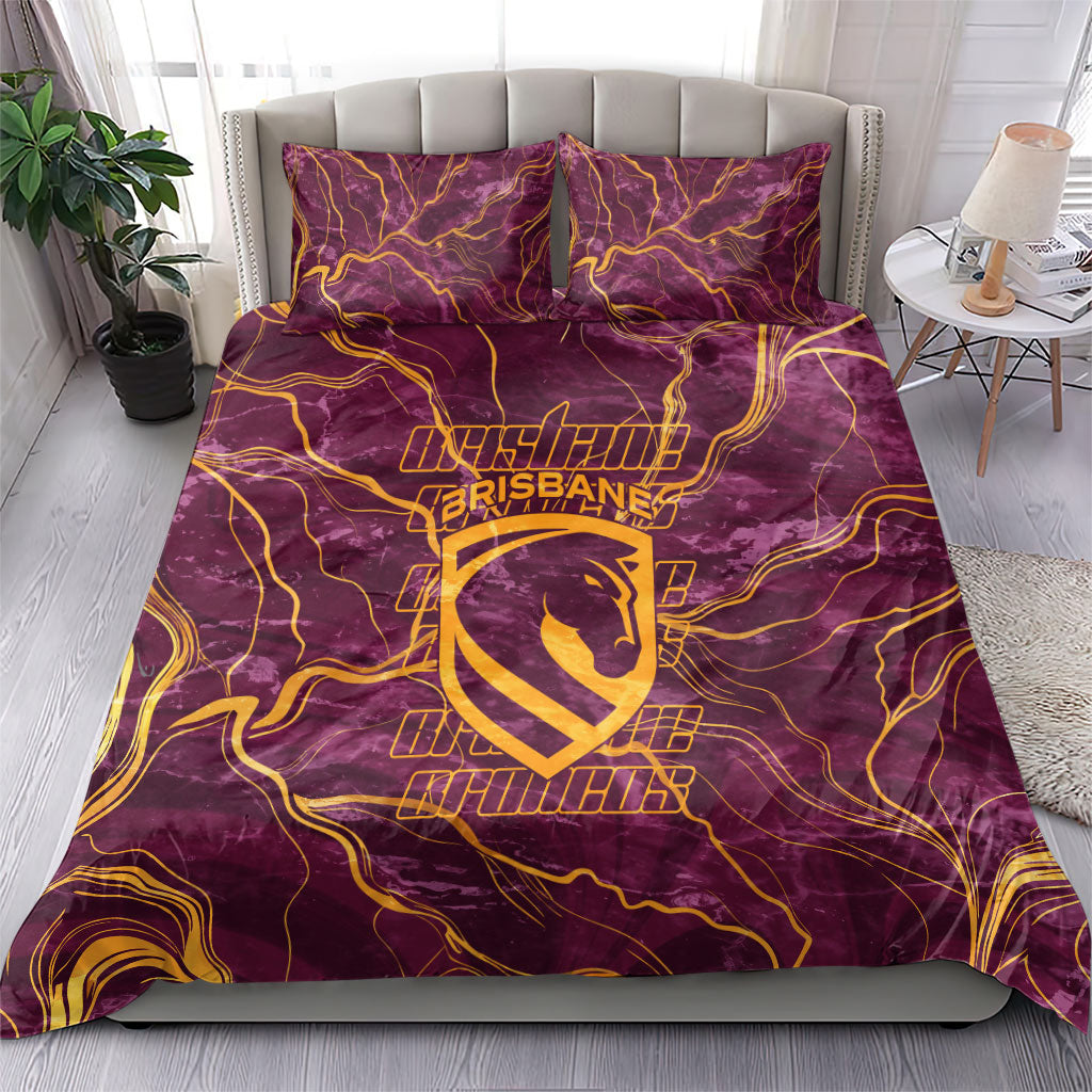 Brisbane Broncos Bedding Set Gold Marble Pattern With Vibrant Topography Lines