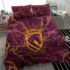 Brisbane Broncos Bedding Set Gold Marble Pattern With Vibrant Topography Lines