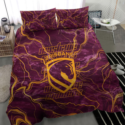 Brisbane Broncos Bedding Set Gold Marble Pattern With Vibrant Topography Lines