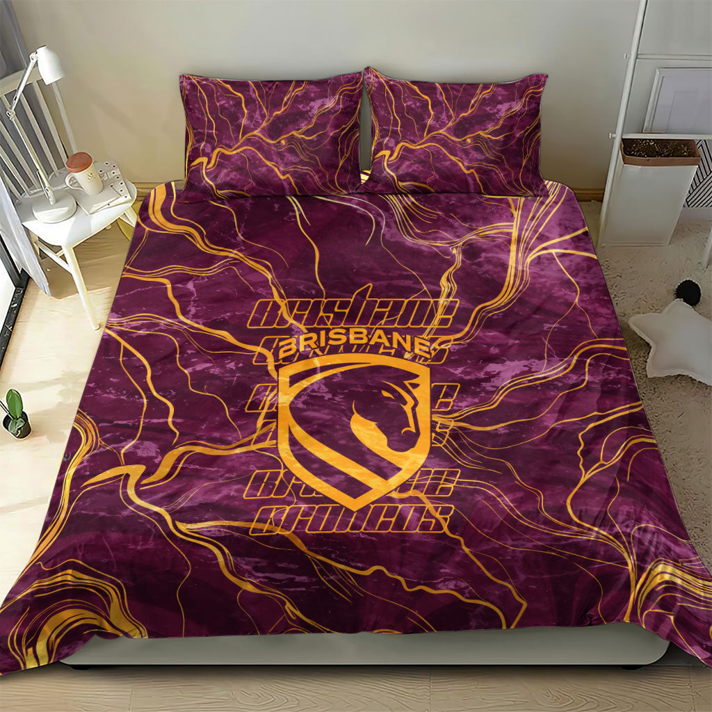 Brisbane Broncos Bedding Set Gold Marble Pattern With Vibrant Topography Lines