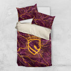 Brisbane Broncos Bedding Set Gold Marble Pattern With Vibrant Topography Lines