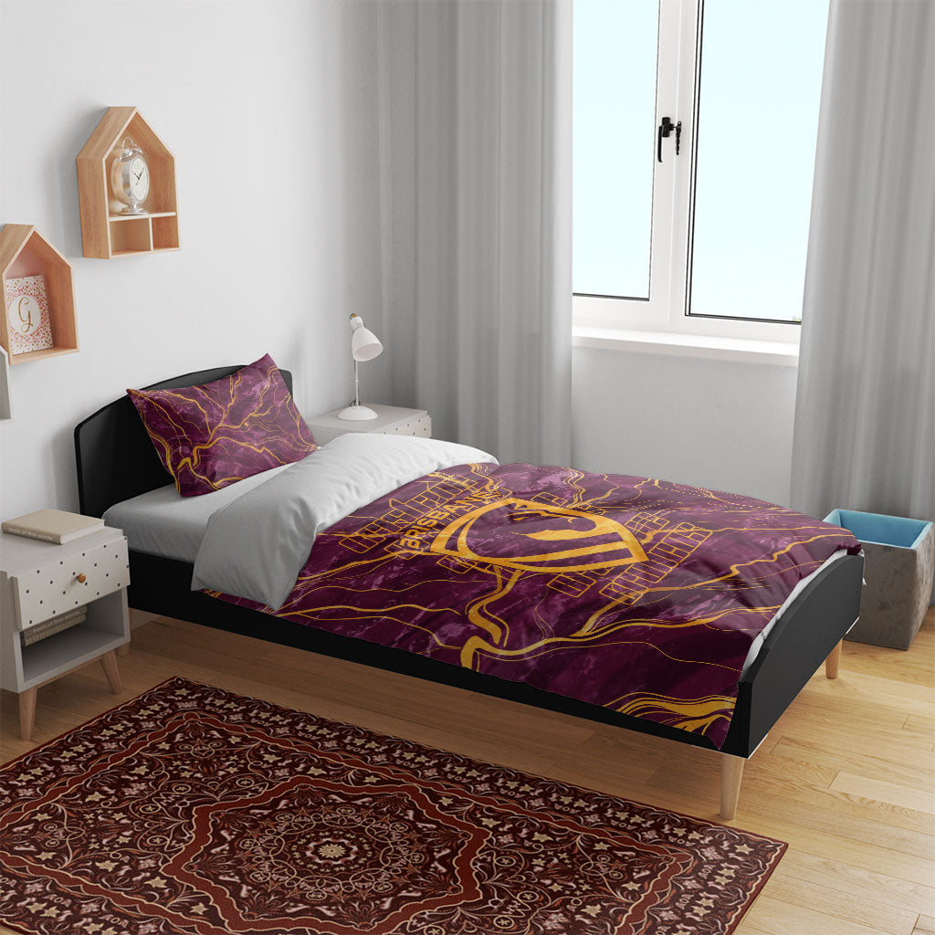 Brisbane Broncos Bedding Set Gold Marble Pattern With Vibrant Topography Lines