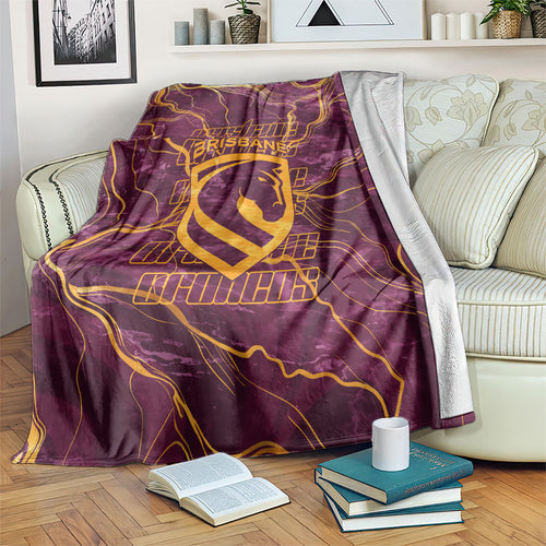 Brisbane Broncos Blanket Gold Marble Pattern With Vibrant Topography Lines