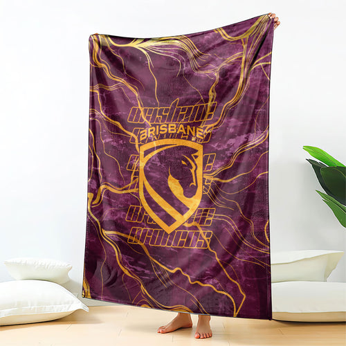 Brisbane Broncos Blanket Gold Marble Pattern With Vibrant Topography Lines