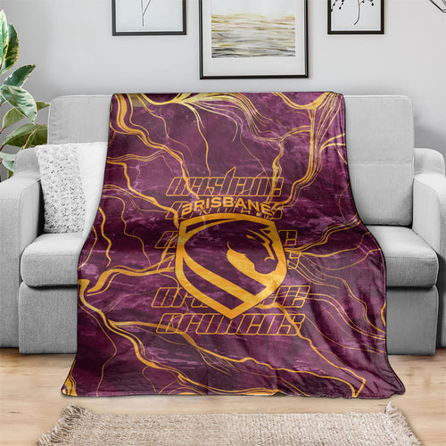 Brisbane Broncos Blanket Gold Marble Pattern With Vibrant Topography Lines