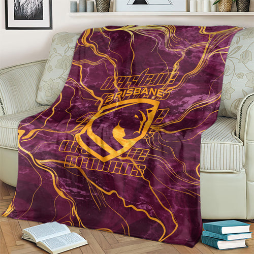 Brisbane Broncos Blanket Gold Marble Pattern With Vibrant Topography Lines