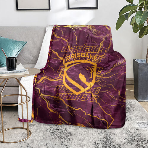 Brisbane Broncos Blanket Gold Marble Pattern With Vibrant Topography Lines