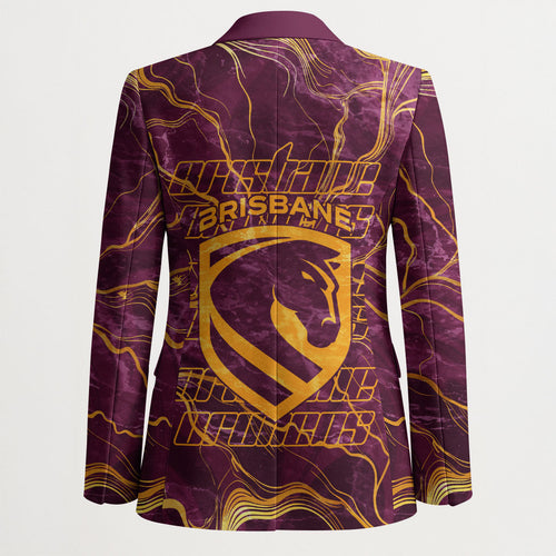 Brisbane Broncos Blazer Gold Marble Pattern With Vibrant Topography Lines