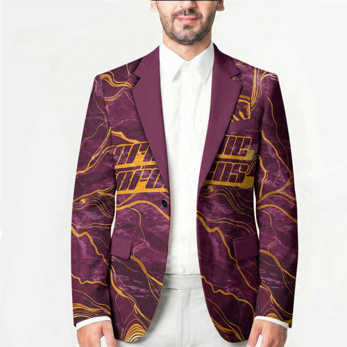 Brisbane Broncos Blazer Gold Marble Pattern With Vibrant Topography Lines