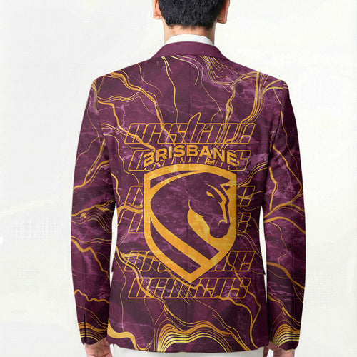 Brisbane Broncos Blazer Gold Marble Pattern With Vibrant Topography Lines