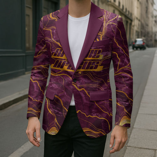 Brisbane Broncos Blazer Gold Marble Pattern With Vibrant Topography Lines