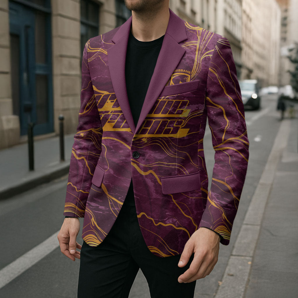 Brisbane Broncos Blazer Gold Marble Pattern With Vibrant Topography Lines