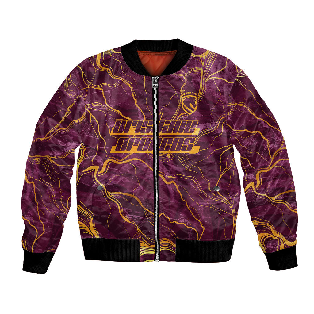 Brisbane Broncos Bomber Jacket Gold Marble Pattern With Vibrant Topography Lines