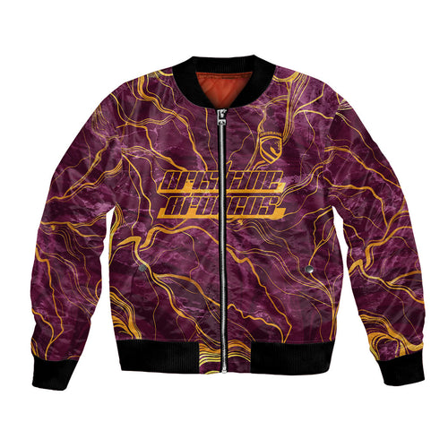 Brisbane Broncos Bomber Jacket Gold Marble Pattern With Vibrant Topography Lines