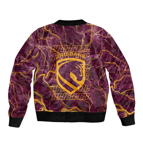 Brisbane Broncos Bomber Jacket Gold Marble Pattern With Vibrant Topography Lines