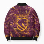 Brisbane Broncos Bomber Puffer Jacket Gold Marble Pattern With Vibrant Topography Lines