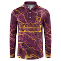 Brisbane Broncos Button Sweatshirt Gold Marble Pattern With Vibrant Topography Lines