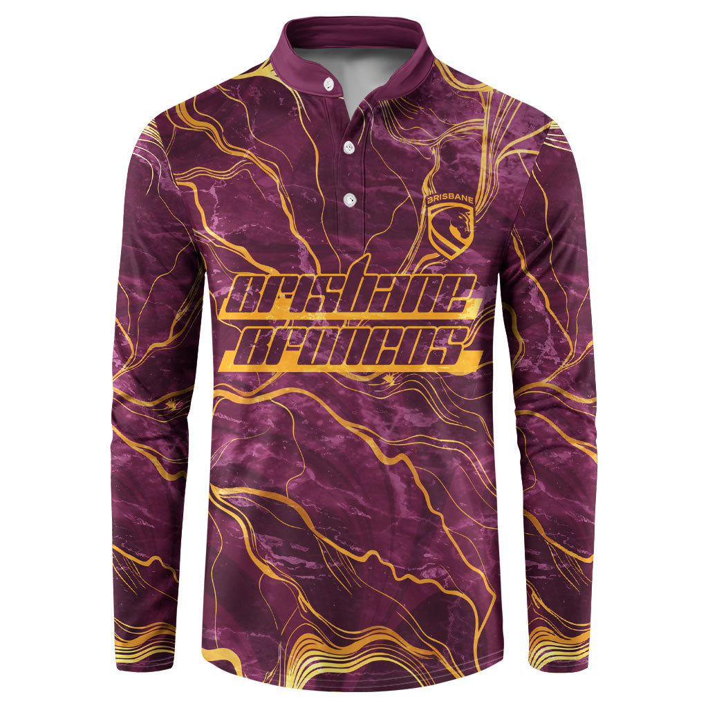 Brisbane Broncos Button Sweatshirt Gold Marble Pattern With Vibrant Topography Lines