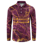 Brisbane Broncos Button Sweatshirt Gold Marble Pattern With Vibrant Topography Lines