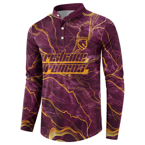 Brisbane Broncos Button Sweatshirt Gold Marble Pattern With Vibrant Topography Lines