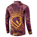 Brisbane Broncos Button Sweatshirt Gold Marble Pattern With Vibrant Topography Lines