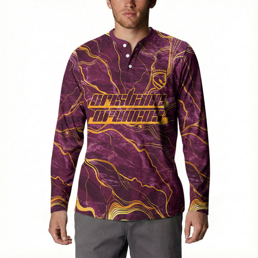 Brisbane Broncos Button Sweatshirt Gold Marble Pattern With Vibrant Topography Lines