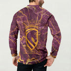 Brisbane Broncos Button Sweatshirt Gold Marble Pattern With Vibrant Topography Lines