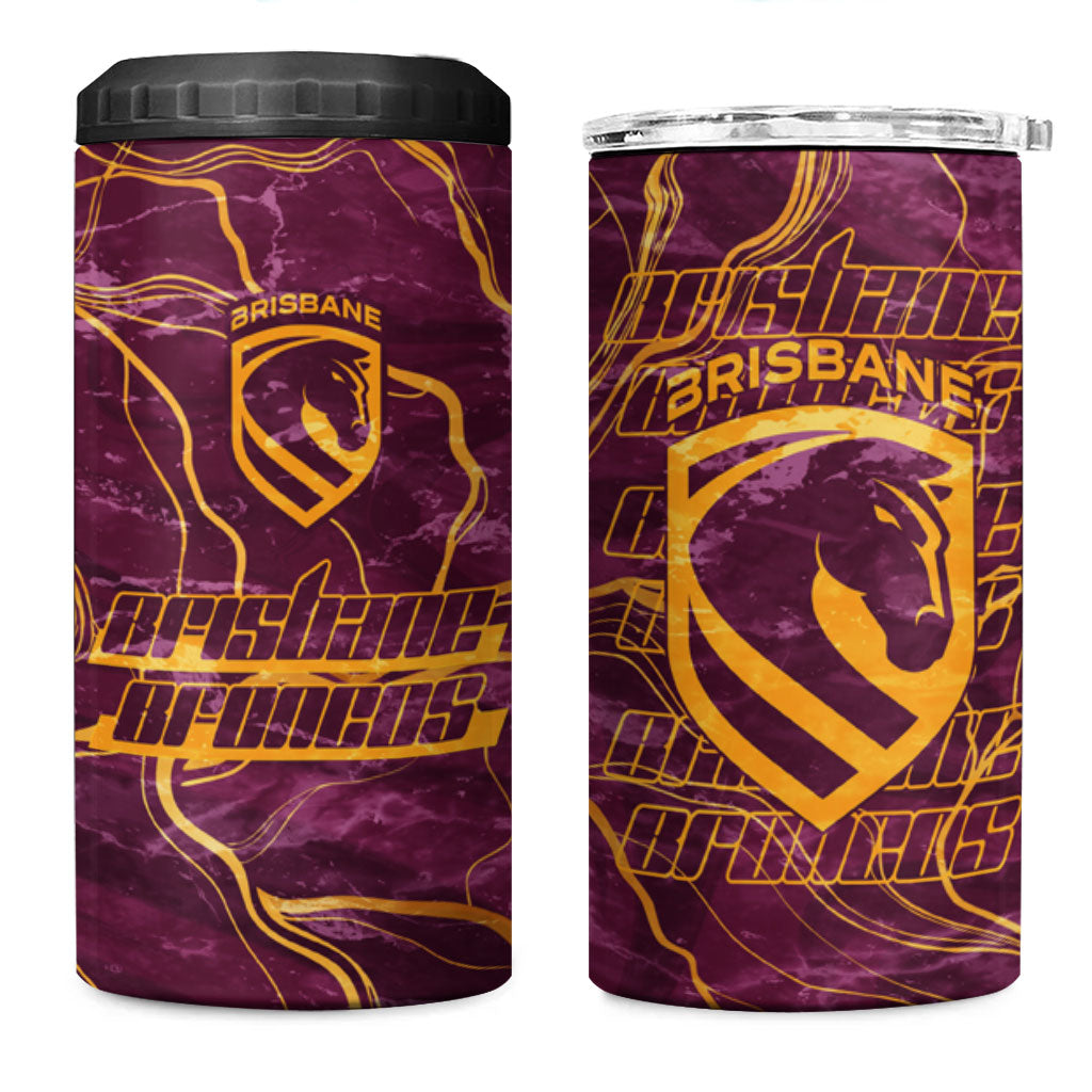Brisbane Broncos 4 in 1 Can Cooler Tumbler Gold Marble Pattern With Vibrant Topography Lines