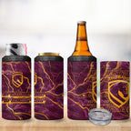Brisbane Broncos 4 in 1 Can Cooler Tumbler Gold Marble Pattern With Vibrant Topography Lines