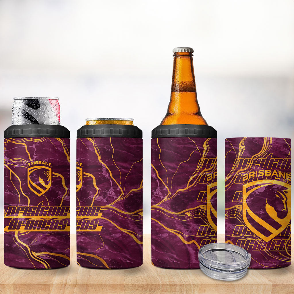 Brisbane Broncos 4 in 1 Can Cooler Tumbler Gold Marble Pattern With Vibrant Topography Lines