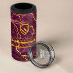 Brisbane Broncos 4 in 1 Can Cooler Tumbler Gold Marble Pattern With Vibrant Topography Lines
