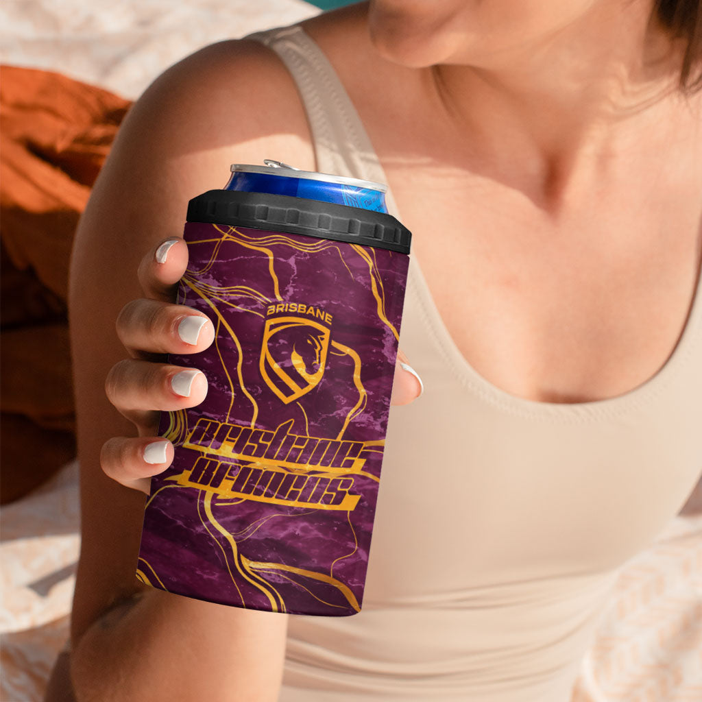 Brisbane Broncos 4 in 1 Can Cooler Tumbler Gold Marble Pattern With Vibrant Topography Lines