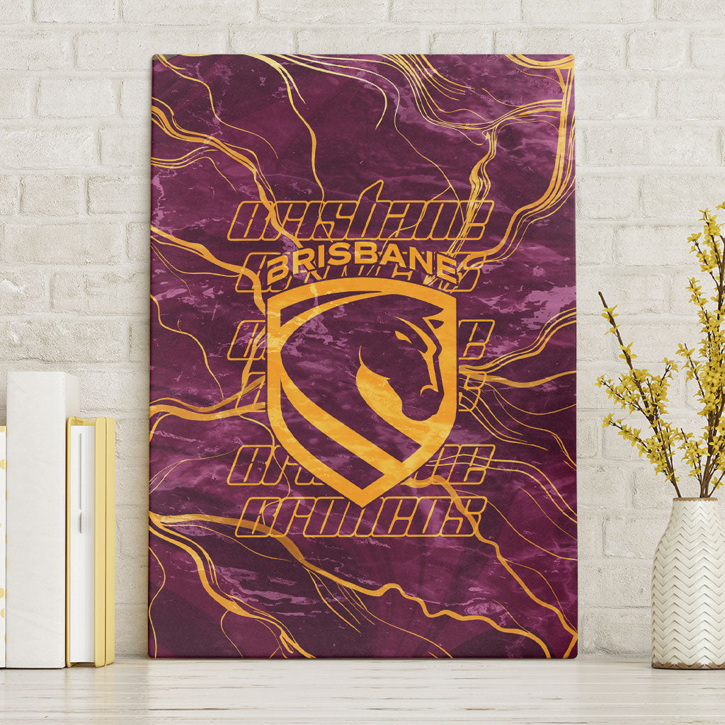 Brisbane Broncos Canvas Wall Art Gold Marble Pattern With Vibrant Topography Lines