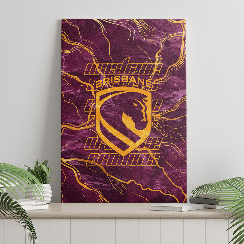 Brisbane Broncos Canvas Wall Art Gold Marble Pattern With Vibrant Topography Lines