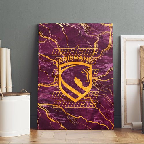 Brisbane Broncos Canvas Wall Art Gold Marble Pattern With Vibrant Topography Lines