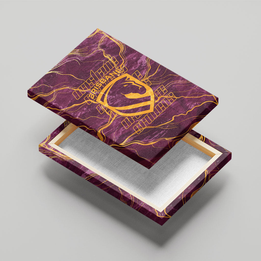 Brisbane Broncos Canvas Wall Art Gold Marble Pattern With Vibrant Topography Lines