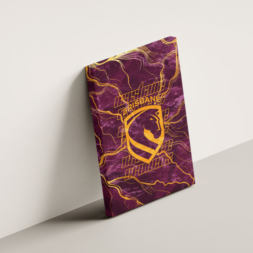 Brisbane Broncos Canvas Wall Art Gold Marble Pattern With Vibrant Topography Lines