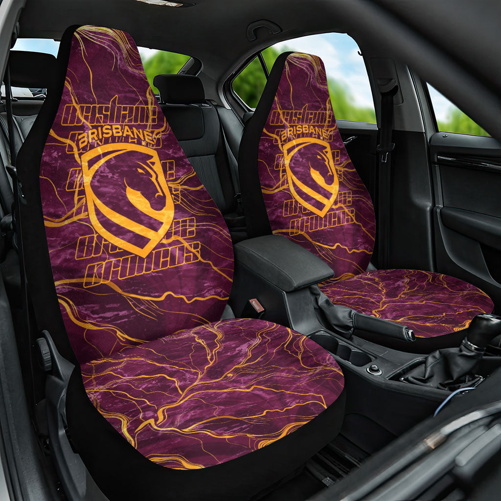 Brisbane Broncos Car Seat Cover Gold Marble Pattern With Vibrant Topography Lines