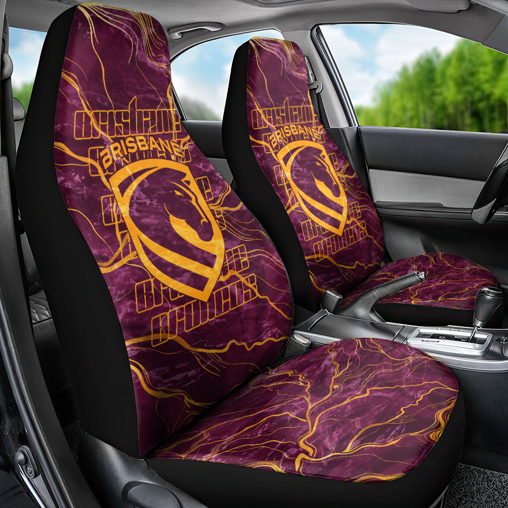 Brisbane Broncos Car Seat Cover Gold Marble Pattern With Vibrant Topography Lines