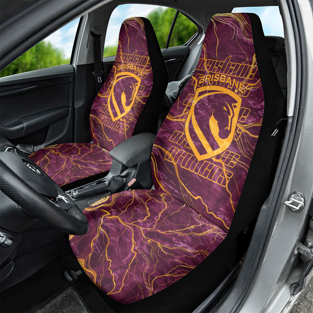 Brisbane Broncos Car Seat Cover Gold Marble Pattern With Vibrant Topography Lines