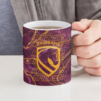 Brisbane Broncos Ceramic Mug Gold Marble Pattern With Vibrant Topography Lines