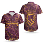 Brisbane Broncos Couples Matching Long Sleeve Bodycon Dress and Hawaiian Shirt Gold Marble Pattern With Vibrant Topography Lines