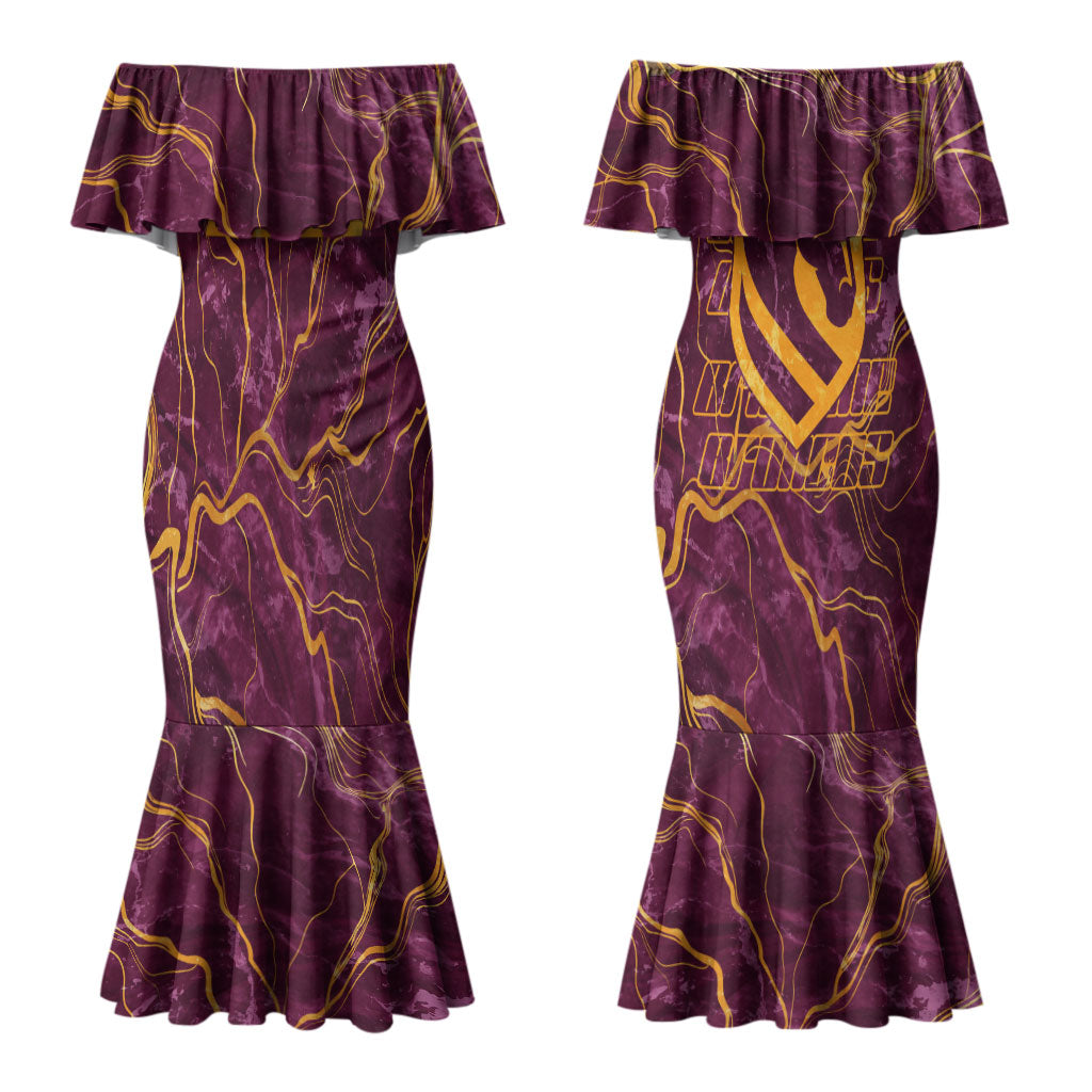 Brisbane Broncos Couples Matching Mermaid Dress and Hawaiian Shirt Gold Marble Pattern With Vibrant Topography Lines