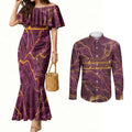 Brisbane Broncos Couples Matching Mermaid Dress and Long Sleeve Button Shirt Gold Marble Pattern With Vibrant Topography Lines