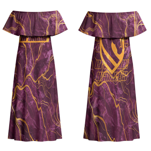 Brisbane Broncos Couples Matching Off Shoulder Maxi Dress and Hawaiian Shirt Gold Marble Pattern With Vibrant Topography Lines