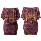 Brisbane Broncos Couples Matching Off Shoulder Short Dress and Hawaiian Shirt Gold Marble Pattern With Vibrant Topography Lines