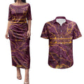 Brisbane Broncos Couples Matching Puletasi and Hawaiian Shirt Gold Marble Pattern With Vibrant Topography Lines