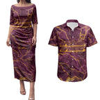 Brisbane Broncos Couples Matching Puletasi and Hawaiian Shirt Gold Marble Pattern With Vibrant Topography Lines