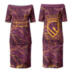 Brisbane Broncos Couples Matching Puletasi and Hawaiian Shirt Gold Marble Pattern With Vibrant Topography Lines
